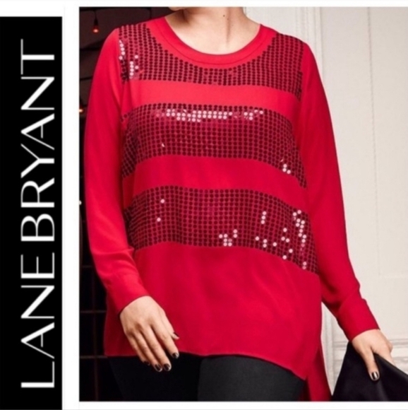 Lane Bryant Long Sleeve Red Sequin Sz. 18/20 Top Tunic Blouse NWT - Picture 1 of 11